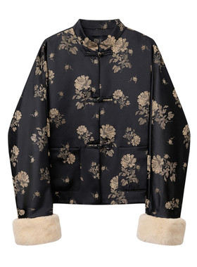 新中式可脱卸袖口缎面提花棉服
