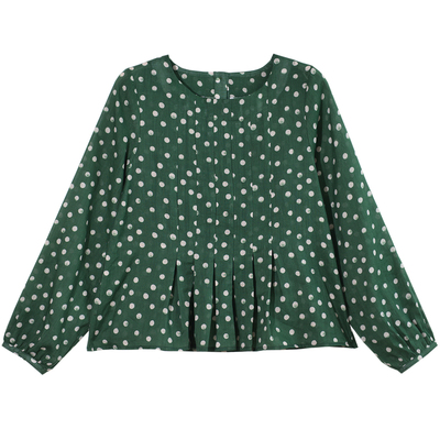 GESGOO复古文艺绿色波点衬衫