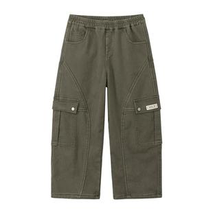 左西童装男童加绒工装裤秋冬款保暖儿童弯刀裤2025新款中大童裤子