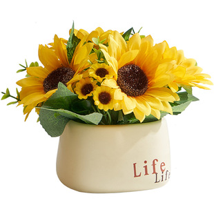 向日葵花束假花仿真花摆设客厅餐桌迷你盆栽绿植室内装饰品小摆件