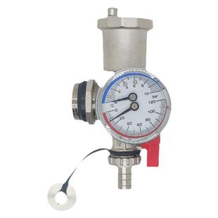 地暖1寸暖气片排气阀全铜分水器带温压表表末端自动放气阀三尾件