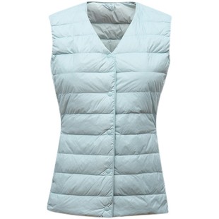 优品女士鸭绒无领羽绒内胆马甲V领轻薄保暖外套大码坎肩背心圆领