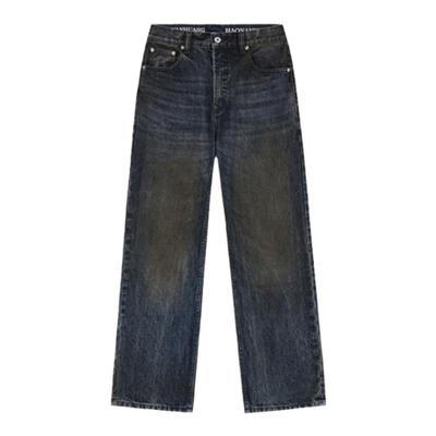 直筒牛仔裤重制501擦脏破坏