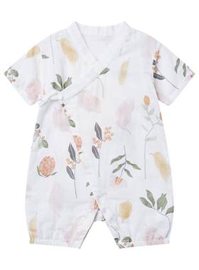 婴儿抗菌纱布短袖和袍式连体服