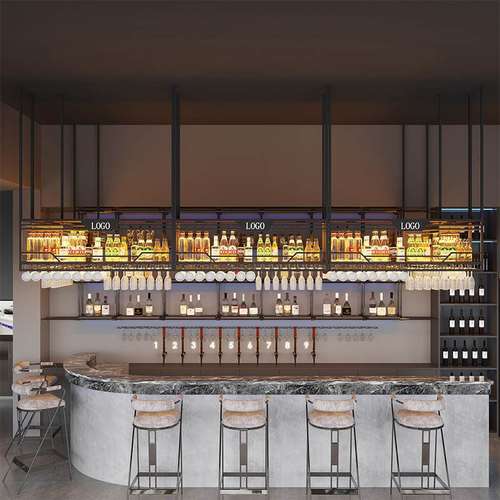 铁艺吧台吊架置物架酒吧酒柜展示架悬挂酒架工业风吊柜吊杯架