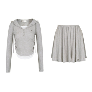 邓恩熙同款 Liilou sporty dress 撞色假两件 连帽长袖短半裙套装