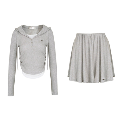 邓恩熙同款连帽长袖短半裙套装