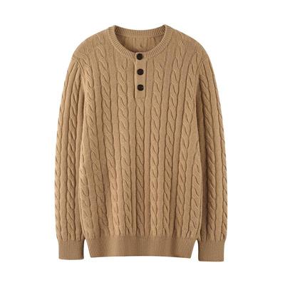 统悦亨利领绞花男士纯山羊绒衫