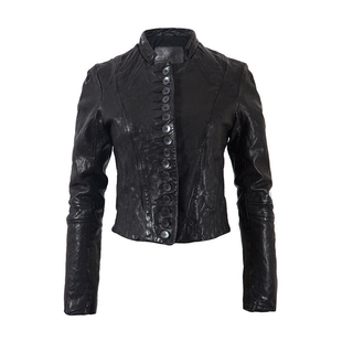 皮匠门 MEN+英国植鞣绵羊皮衣女夹克 短款排扣立领复古LM1006A