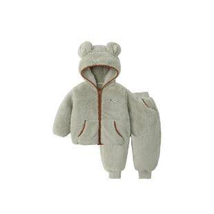 [380g双面珊瑚绒]齐齐熊宝宝睡衣男童家居服套装儿童冬装加绒加厚