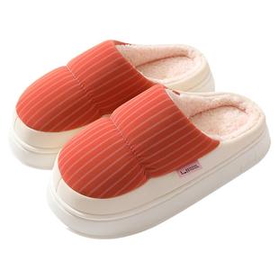 2024新款皮革面棉拖鞋女冬季高颜值厚底防滑水情侣家居毛绒棉拖男