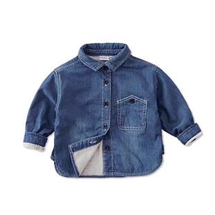 柔软儿童牛仔加绒衬衫男童保暖牛仔衬衫宝宝外套衬衣童装秋冬装