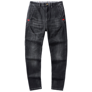 秋季加长男裤115cm厚高个子牛仔裤男修身小脚潮牌青年棉弹裤子120