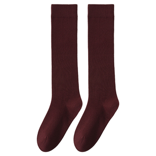 安可拉红袜子女春秋长筒袜压力显瘦防滑纯色棉袜新年小腿袜配靴子