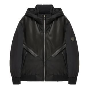 KARL LAGERFELD【鹅绒】皮革拼接机能风连帽羽绒服25秋冬新品男装