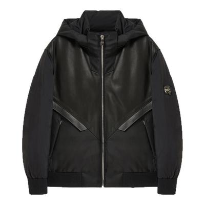KARL LAGERFELD【鹅绒】皮革拼接机能风连帽羽绒服25秋冬新品男装