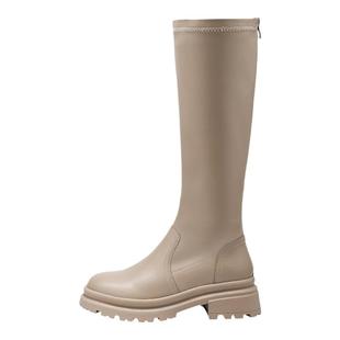 厚底长筒靴白色女大筒围高筒靴杏色小腿粗骑士靴加宽长靴胖mm粗腿