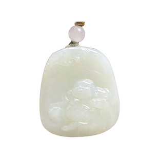 中证珠宝天然和田玉白玉观音牌吊坠挂件精品玉雕挂坠招财精品收藏