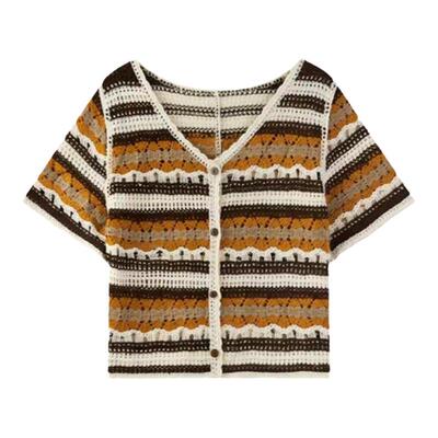 镂空勾花针织衫短袖小香风薄女