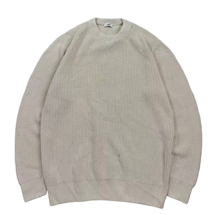 极简风华夫格米色圆领重磅粗针织衫 咔叽男女宽松长袖保暖毛衣