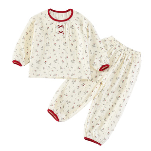 儿童睡衣女孩2026新款纯棉纱布a类 女宝宝春季长袖套装女童家居服