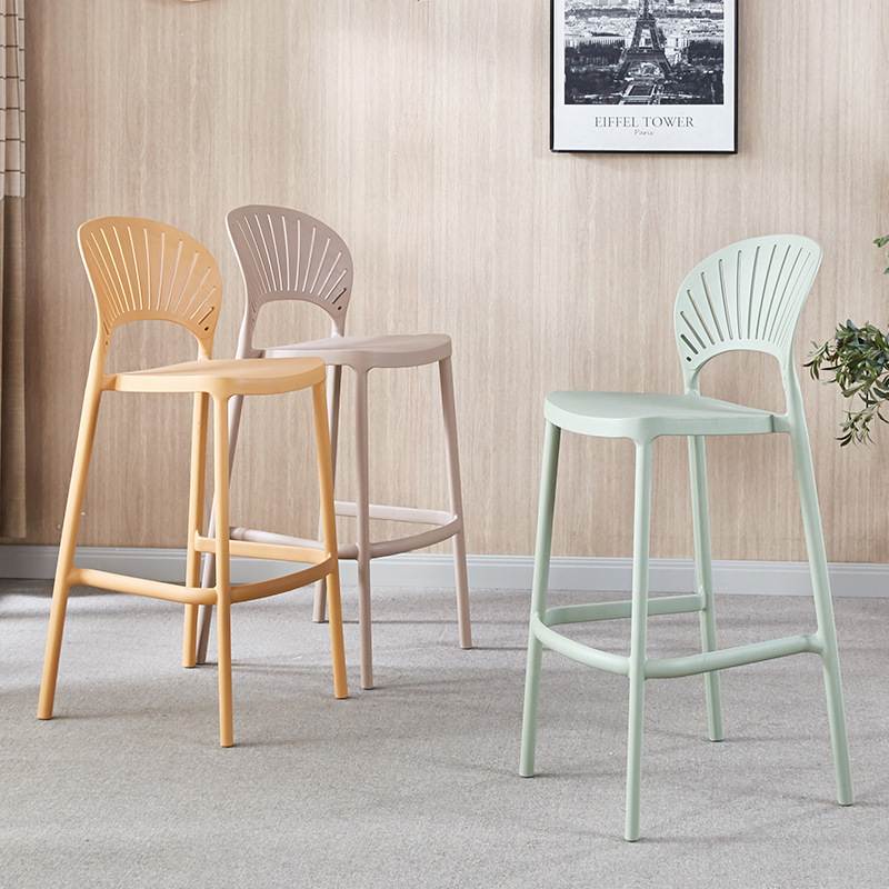 设计师贝壳吧台椅简约创意咖啡厅吧加厚塑料高凳椅靠背家用吧脚凳