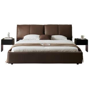 全友家居意式极简大象耳朵真皮床2025新款卧室家具双人落地软包床