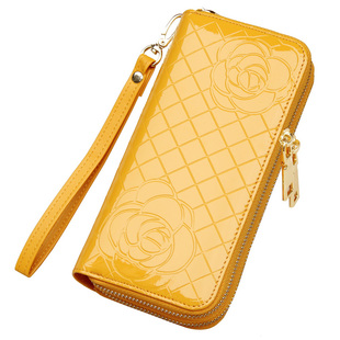 招财金黄色钱包拉链钱夹子女士手拿包大容量手包真皮皮夹可放手机