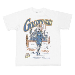 踢恩踢 POOLE普尔 46春夏勇士篮球美式印花宽松棉小领口短袖T恤男