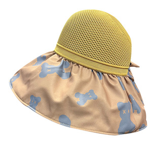 帽子女日系甜美可爱小熊空顶帽春夏季户外黑胶大檐防晒遮阳帽女潮