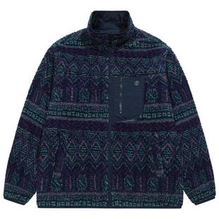 美国ELEMENT滑板费尔岛羊羔绒女宽松深蓝色提花民族风加厚外套潮