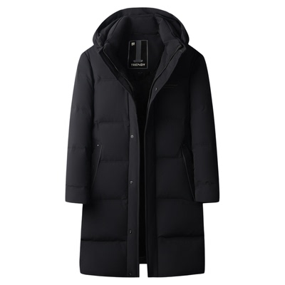 皮尔卡丹冬季新款男士加厚保暖白鸭绒外套中长款连帽冬装羽绒服