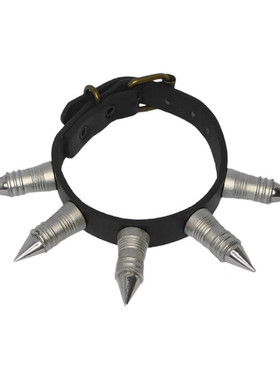 塑料花纹圆台黑色朋克窄皮革手链