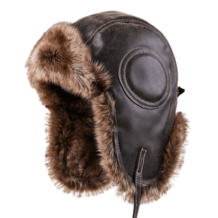 雷锋帽男士加厚加绒护耳保暖皮面冬季防风户外滑雪东北帽子冷帽