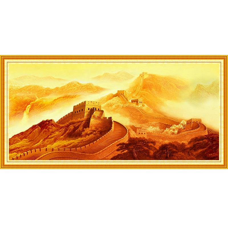 金色万里长城靠山图贴纸客厅装饰画背景墙贴画山水画墙纸自粘壁画