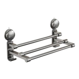 吸盘式毛巾架子双杆卫生间厕所浴室厨房免打孔壁挂墙上晾毛巾挂杆