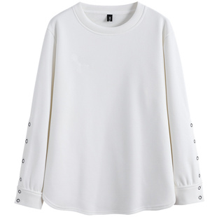 纯棉宽松打底衫女长袖春秋冬装新款圆领t恤卫衣大码白色加绒上衣