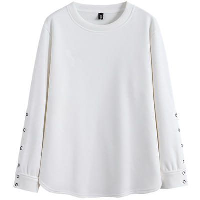 纯棉长袖打底衫白色加绒女T恤