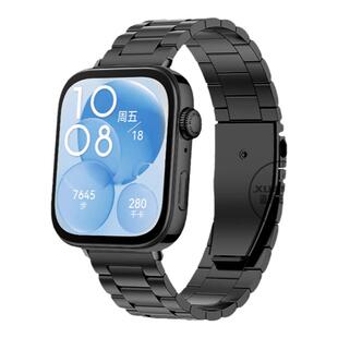 适用华为WatchFit3表带新款FIT4/4Pro金属三珠钢带运动智能手环fit2代替换腕带活力雅致版三代透气夏季高级