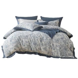 水星家纺中法联名四件套全棉磨毛套件A类抑菌秋冬保暖印花床品