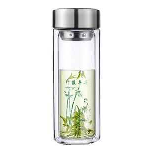 双层玻璃杯300ml带盖真空办公泡茶杯子便携车载水杯透明过滤中式