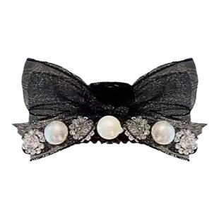 蕾丝蝴蝶结镶钻刘海侧边夹轻奢精致碎发夹7cm小抓夹发夹头饰