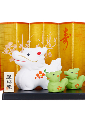 【特价】日本药师窑锦彩招福亲子龙日式陶土创意桌面可爱饰品摆件