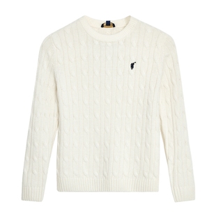 POLOWALK童装男童圆领羊毛衫秋冬新款女童百搭新年红色绞花针织衫