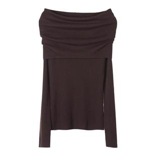 ROCO秋新款 16针120支精纺纯羊毛扬子纱毛衣红色一字肩长袖针织衫