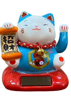 福缘猫太阳能自动摇手招财猫摆件