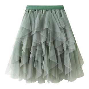 1682 不规则网纱半身裙春秋短款小短裙仙女网纱裙蓬蓬裙大摆a字裙