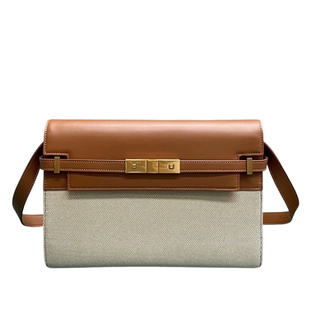 曼哈顿包包女帆布拼接凯莉包通勤包真皮法棍包腋下包单肩斜挎小包