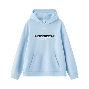 HOODRICH浅蓝色美式字母印花连帽卫衣男潮流秋季新款宽松百搭帽衫