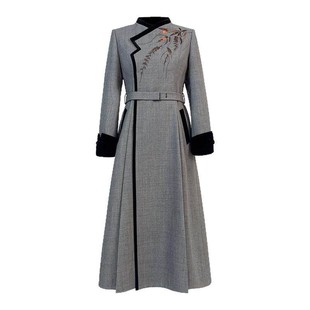 浒城古娘新款重工刺绣优雅气质长袖新中式国风战袍连衣裙女款春秋